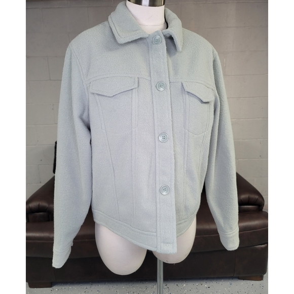 Antrophologie Fleece jacket size L Boxi Shacket sage green color - Picture 3 of 13